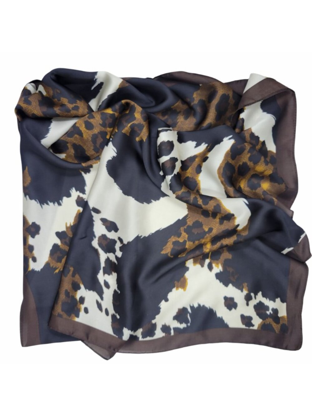 ✨Elegant Bandana Square Silky Scarf BLACK Brown Animal Print Versatile Shawl New - Picture 5 of 6